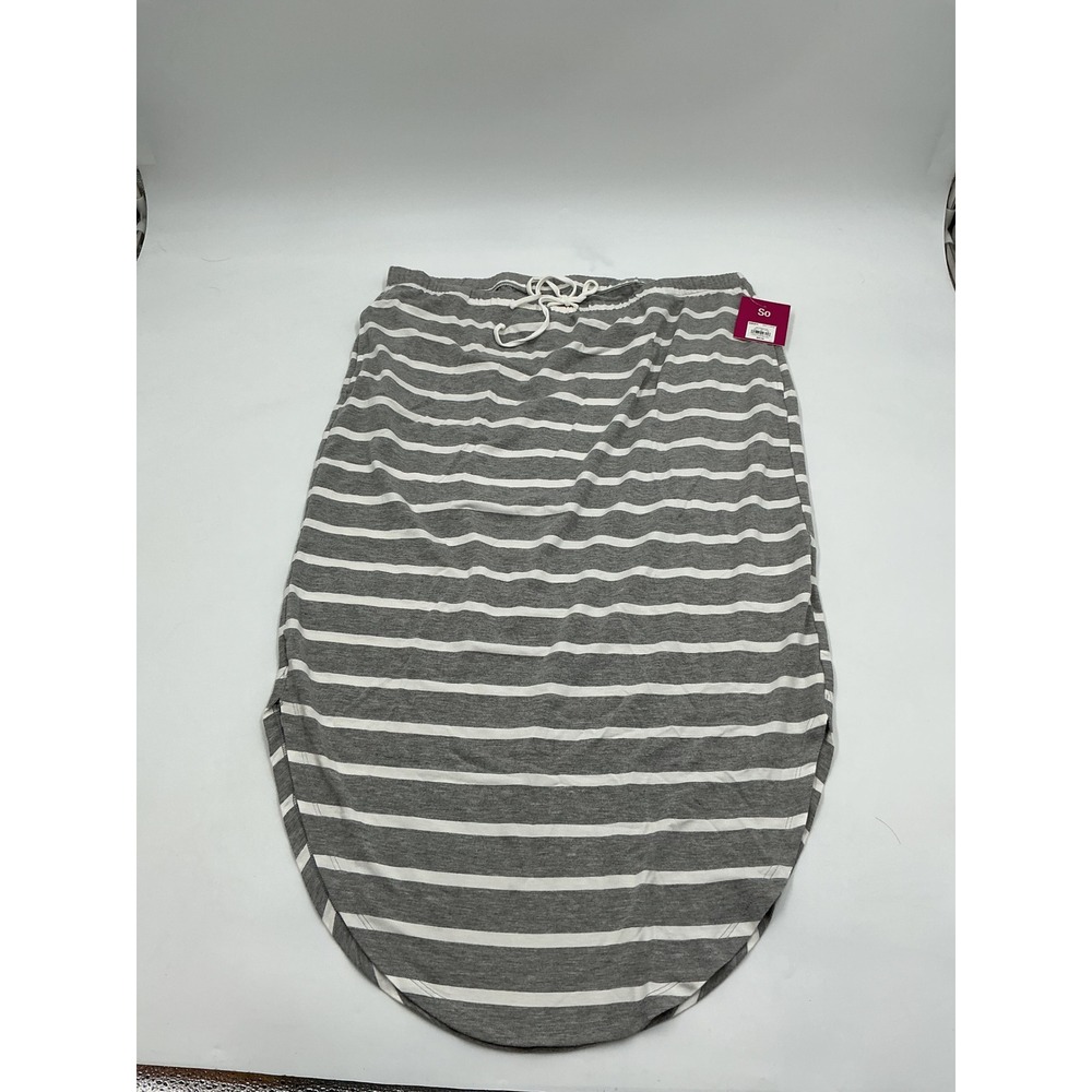 SO Womens XL Grey White Striped Curved Hem Midi Skirt‎ NWT JG91G002R
